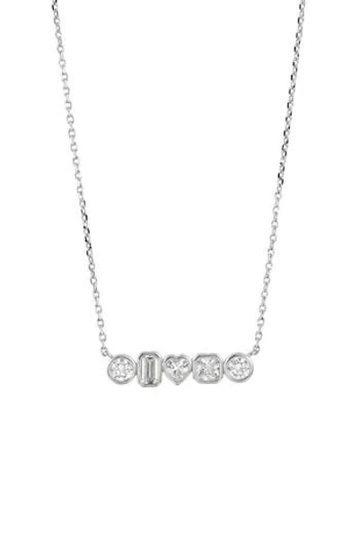 Savvy Cie Jewels Mixed Shape Cubic Zirconia Bar Pendant Necklace In Silver