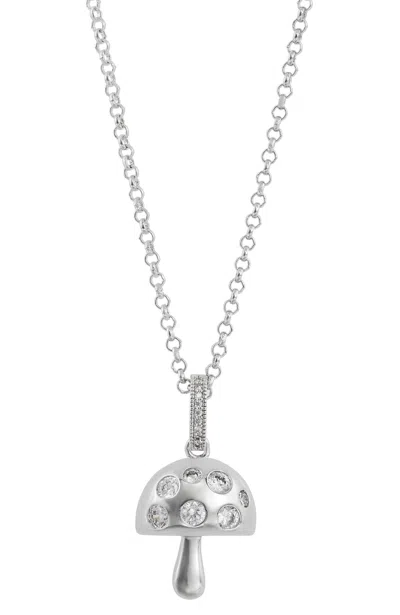 Savvy Cie Jewels Modern Mushroom Pendant Burnished White Cz Pendant Necklace In Silver