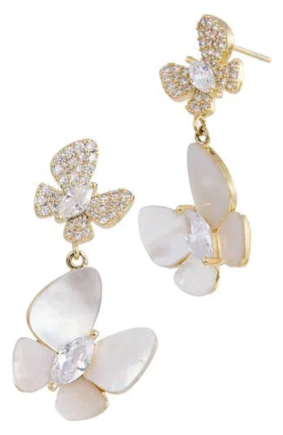 Savvy Cie Jewels Mother-of-pearl & Cubic Zirconia Drop Earrings In Yellow