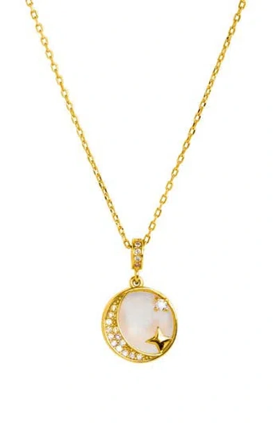 Savvy Cie Jewels Mother-of-pearl & Cubic Zirconia Pendant Necklace In Gold