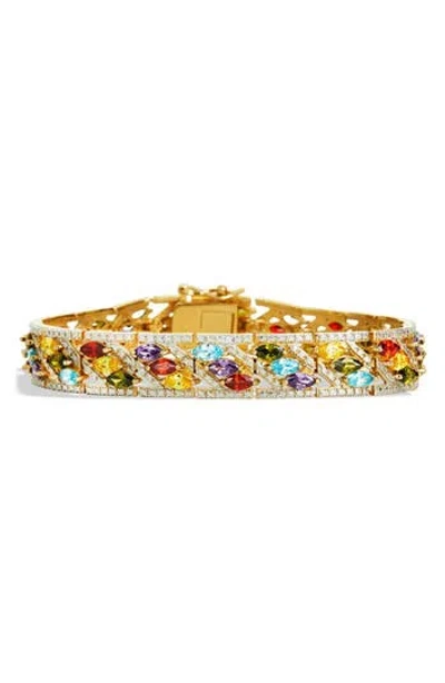 Savvy Cie Jewels Multicolor Cz Channel Bracelet In Yellow