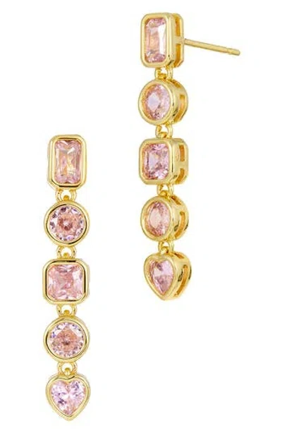 Savvy Cie Jewels Multishape Cubic Zirconia Linear Drop Earrings In Gold