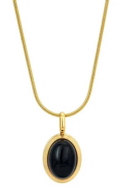 Savvy Cie Jewels Onyx Oval Pendant Necklace In Gold
