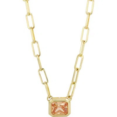 Savvy Cie Jewels Open Link Cubic Zirconia Pendant Necklace In Gold/topaz