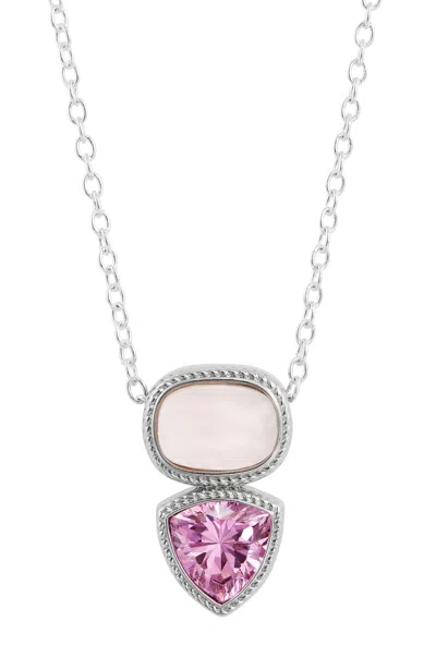 Savvy Cie Jewels Oval And Trillon Two Tone Pink Slide Pendant Necklace In Metallic
