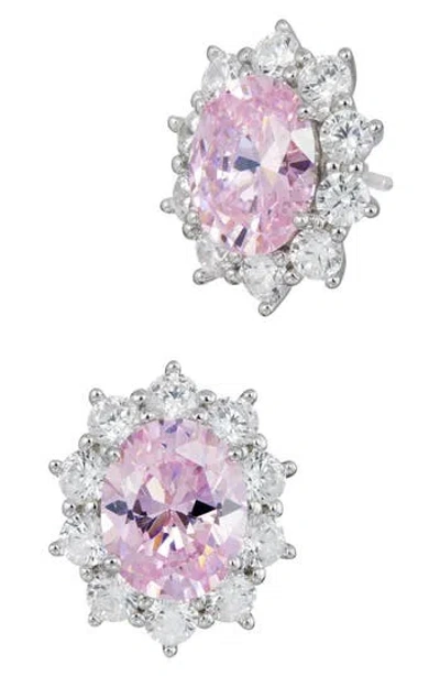 Savvy Cie Jewels Oval Cubic Zirconia Halo Stud Earrings In Pink