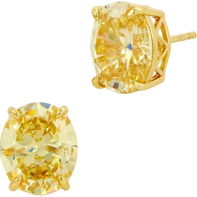 Savvy Cie Jewels Oval Cut Carary Cz Stud Earrings In Yellow