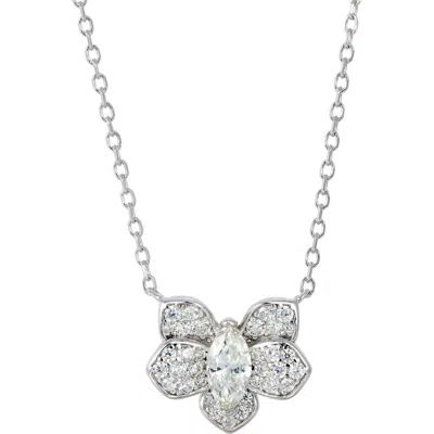 Savvy Cie Jewels Pavé Cubic Zirconia Orchid Pendant Necklace In Metallic