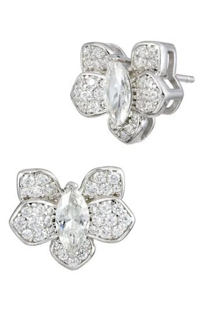 Savvy Cie Jewels Pavé Cubic Zirconia Orchid Stud Earrings In Silver