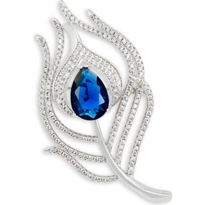Savvy Cie Jewels Peacock Feather Brooch In White