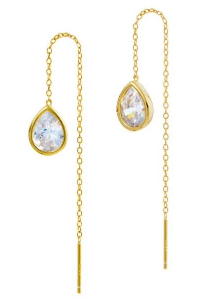 Savvy Cie Jewels Pear Cz Threader Drop Earrings In Yellow