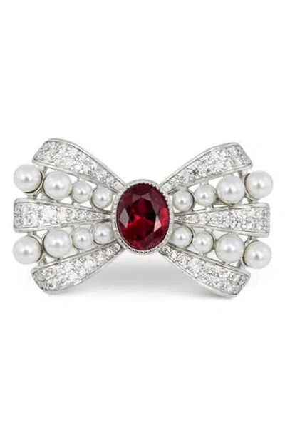 Savvy Cie Jewels Pearl Bubbles Bowtie Brooch In Metallic