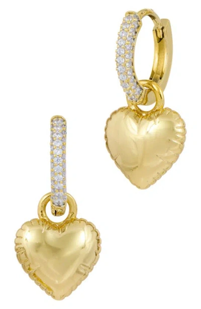 Savvy Cie Jewels Pillow Heart Cz Huggie Hoop Earrings In Gold