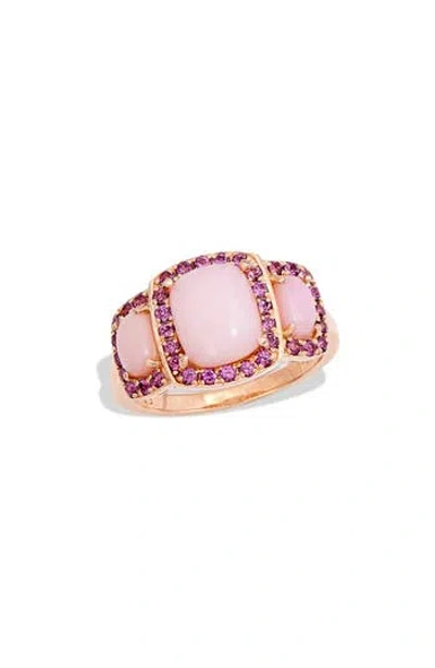 Savvy Cie Jewels Pink Opal & Rhodolite Halo Ring