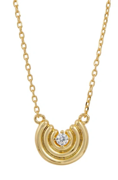 Savvy Cie Jewels Pleated Disc Cz Pendant Necklace In Gold