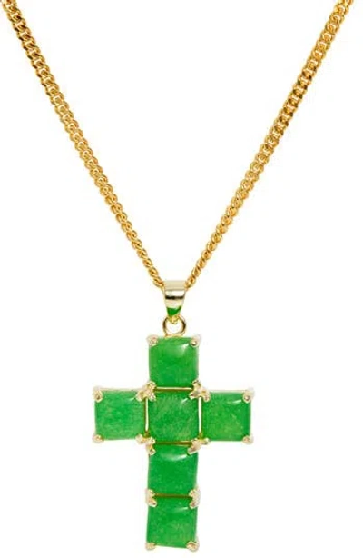 Savvy Cie Jewels Polished Jade Cross Pendant Necklace In Gold
