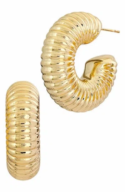 Savvy Cie Jewels Puffy Ribbed Hoop Earrings In Yellow