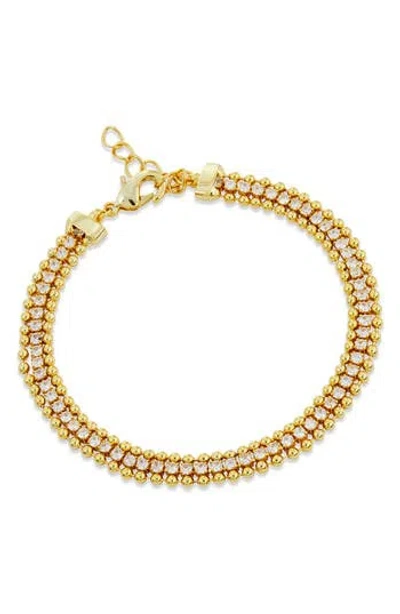 Savvy Cie Jewels Railway Cz & Bead Chain Trim Bracelet In Gold