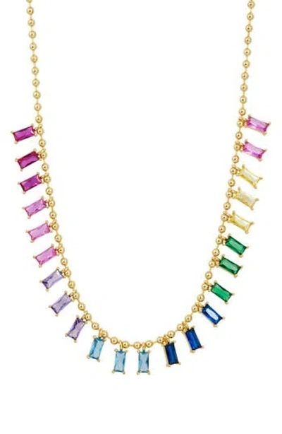 Savvy Cie Jewels Rainbow Cz Choker Necklace In Gold