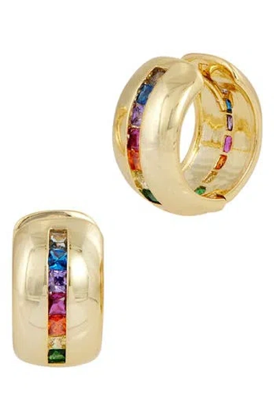 Savvy Cie Jewels Rainbow Cz Huggie Hoop Earrings In Gold