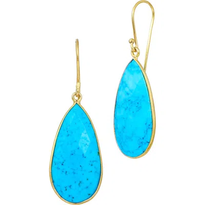 Savvy Cie Jewels Reconstituted Turquoise Drop Earrings In Yellow