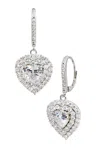 Savvy Cie Jewels Rhod. Plated White Cz Dangle Heart Earrings In White