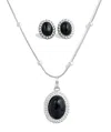 Savvy Cie Jewels Rhodium Plated Ball Necklace With Black Onyx Pendant And Matching Earrings In Silver