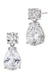 Savvy Cie Jewels Rhodium Plated Bold 6 Carat Pear Cz Drop Earrings In White