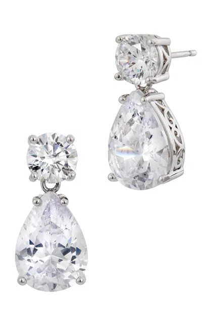 Savvy Cie Jewels Rhodium Plated Bold 6 Carat Pear Cz Drop Earrings In White