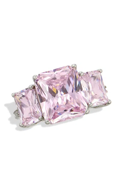 Savvy Cie Jewels Rhodium Plated Bold Pink 3 Stones Ring
