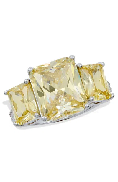 Savvy Cie Jewels Rhodium Plated Bold Pink 3 Stones Ring In Yellow