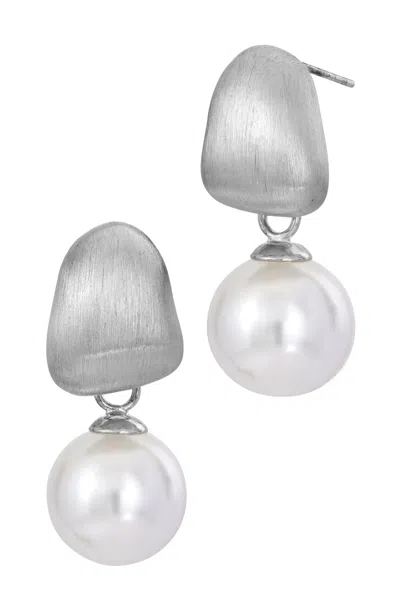 Savvy Cie Jewels Rhodium Plated Brushed M. O.p Drop Earrings
