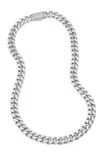 Savvy Cie Jewels Rhodium Plated Cuban Link Necklace With A Cz Clasp Accent In Silver