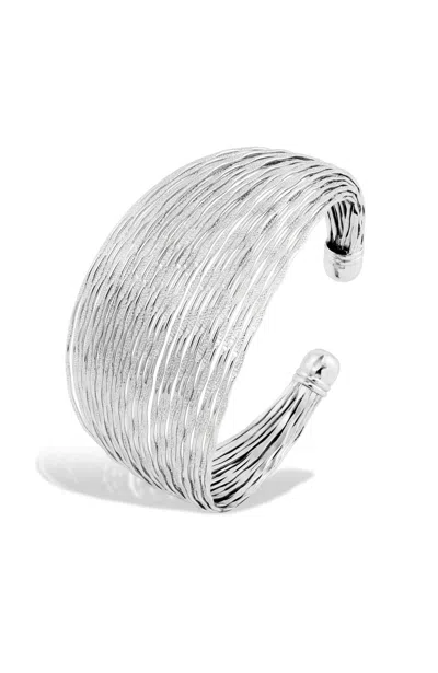 Savvy Cie Jewels Rhodium Plated Cuff Bracelet In White