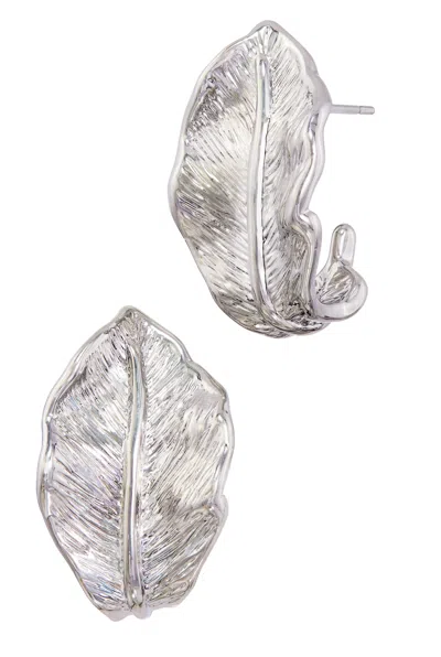 Savvy Cie Jewels Rhodium Plated Curled Leaf Stud Earring In Pattern