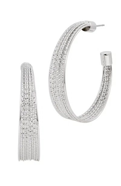 Savvy Cie Jewels Rhodium Plated Diamond Cut Hoop Earrings In White
