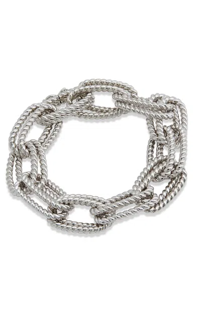 Savvy Cie Jewels Rhodium Plated Double Link Bracelet In White