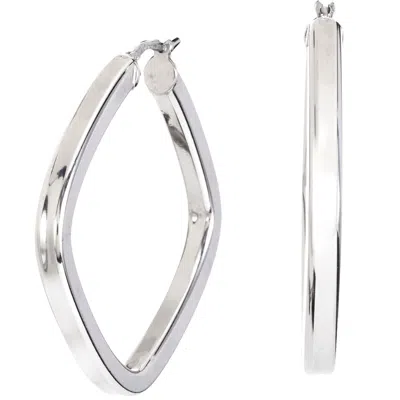 Savvy Cie Jewels Rhodium Plated High Polished Squared Hoop Earrings In White