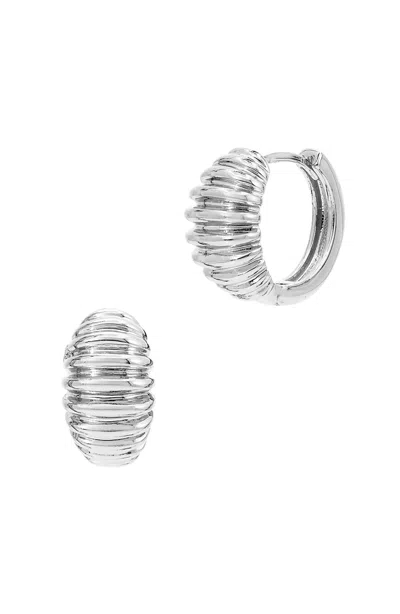 Savvy Cie Jewels Rhodium Plated Huggie Earring In White