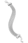 Savvy Cie Jewels Rhodium Plated Mesh Greek Key Statement Bracelet In Silver