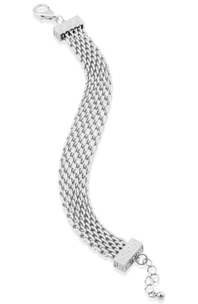 SAVVY CIE JEWELS RHODIUM PLATED MESH GREEK KEY STATEMENT BRACELET