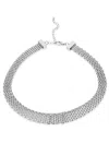 Savvy Cie Jewels Rhodium Plated Mesh Greek Key Statement Necklace In Silver