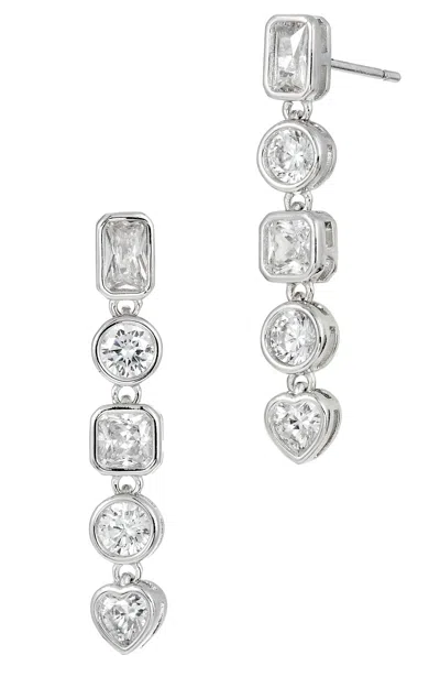 Savvy Cie Jewels Rhodium Plated Multi Shape Drop White Cz Earrings