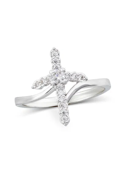 Savvy Cie Jewels Rhodium Plated Over Brass Cross Ring In Purple