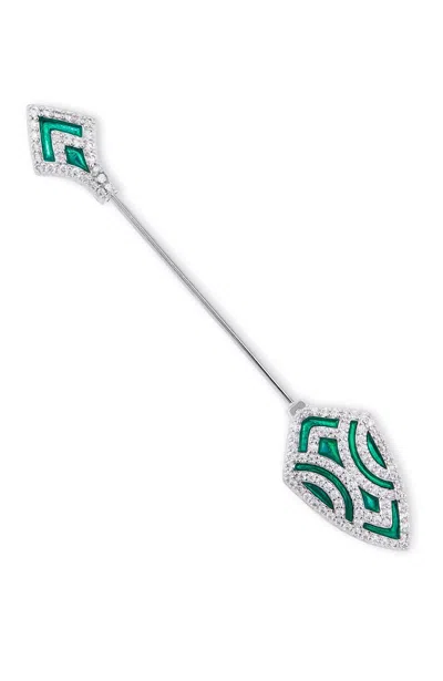 Savvy Cie Jewels Rhodium Plated Over Brass Enamel And White Cz Arrow Head Brooch In Multi