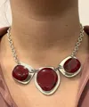Savvy Cie Jewels Rhodium Plated Over Sterling Silver .925 Carnelian Statement Necklace In Multi