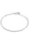 Savvy Cie Jewels Rhodium Plated Over Sterling Silver .925 White Cz Bar Paperclip Bracelet In White