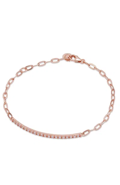 Savvy Cie Jewels Rhodium Plated Over Sterling Silver .925 White Cz Bar Paperclip Bracelet In Pink