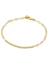 Savvy Cie Jewels Rhodium Plated Over Sterling Silver .925 White Cz Bar Paperclip Bracelet In Yellow