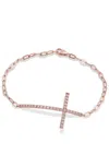 Savvy Cie Jewels Rhodium Plated Over Sterling Silver .925 White Cz Cross Paperclip Bracelet In Gold